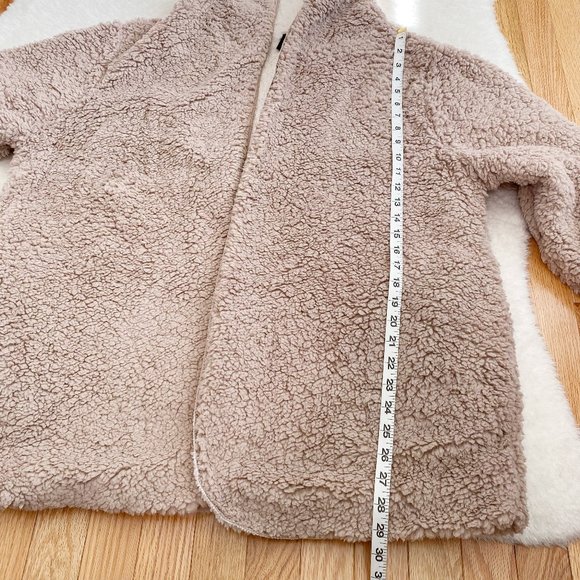 Hooded Reversible Soft Sherpa Teddy Bear Sweater Coat, Pink/White, Size 2X/3X - Picture 6 of 9